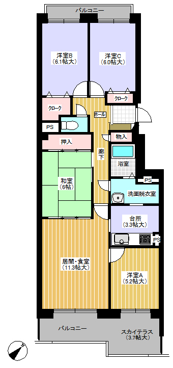メゾンドルチェ北25条/南東向・4LDK/眺望良好 メゾンドルチェ北25条/南東向・4LDK/眺望良好